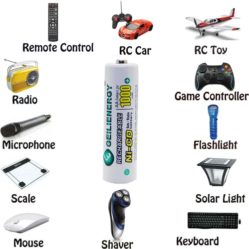 Vista 7 de Pilas recargables AA Ni-CD de 1000 mAh, pilas recargables AA para luces solares (paquete de 8)