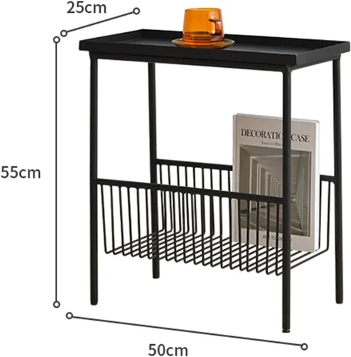 Vista 3 de Mesa de Café Creativa Mesa Auxiliar Salón Pequeño Sofá Mini Mesa de Centro Dormitorio Cabecera Sencilla Doble Estante Mesa Móvil para Espacios Negro