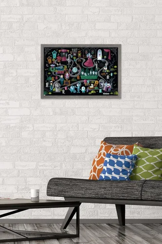 Vista 2 de Disney Haunted Mansion - Póster de pared de mapa, 22.4 pulgadas de largo x 14.7 pulgadas de ancho, versión enmarcada de madera de granero