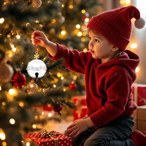 Vista 5 de Adorno de campana de trineo de Navidad 2025 para árbol de Navidad, decoraciones de árbol de Navidad, adorno para aniversario de Navidad con 2 cintas