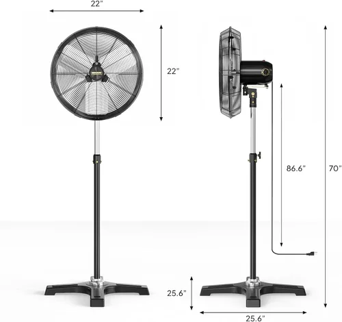 Vista 6 de ROVSUN Ventilador de pedestal industrial de 20 pulgadas, ventilador de pie de alta velocidad de 5000 CFM y resistente, ventilador de metal