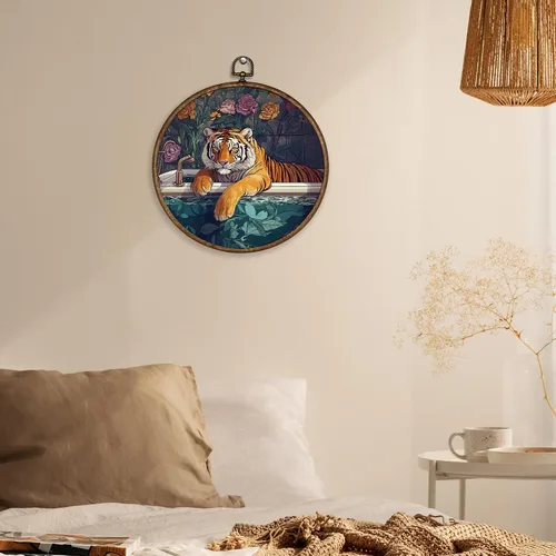 Vista 2 de XBBMGG Maximalist - Decoración de pared de tigre para baño, divertido tigre en la bañera, decoración redonda para colgar en la pared, impresiones