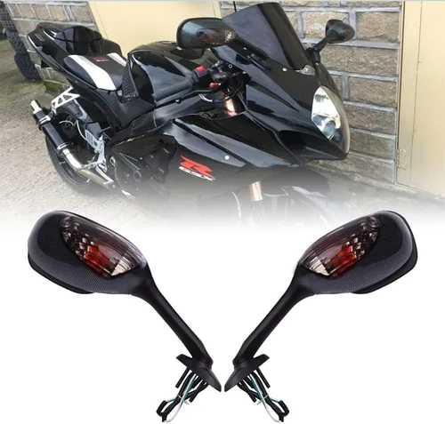 Vista 10 de DREAMIZER Espejo retrovisor lateral LED para motocicleta con luces de señal de giro Lámpara integrada compatible con GSXR 600 750 1000 - Negro