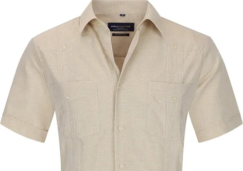 Vista 2 de Suslo Couture Guayabera de manga corta para hombre con botones de lino