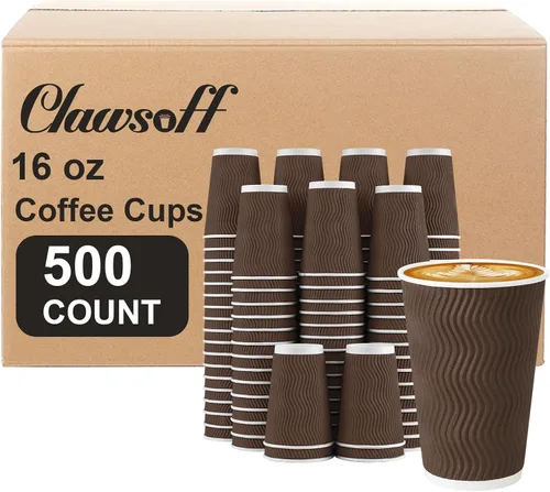 Vista 20 de Clawsoff - Paquete de 90 tazas de café de papel desechables de 16 onzas Marrón
