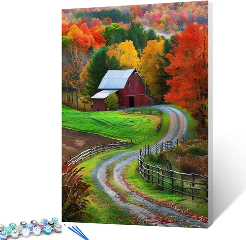 Vista 13 de Tucocoo Pintura enmarcada de árbol en forma de corazón por números para adultos principiantes, campo de rosas rojas al atardecer, kit de pintura