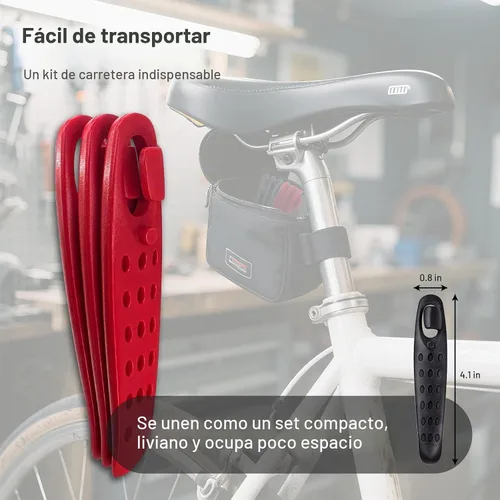 Vista 6 de Prutomr Palancas de neumáticos de bicicleta ultra fuertes, 2 juegos de reparación de neumáticos de bicicleta, juego de cucharas de plástico