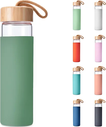 Vista 16 de Botellas de agua de vidrio de borosilicato de 20 onzas con funda de silicona, libres de BPA, aptas para lavavajillas - Botellas de vidrio Arcadia