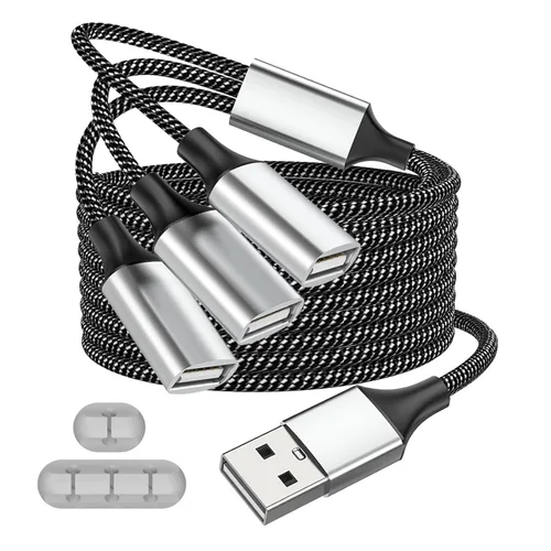 Vista 10 de Fidioto Divisor USB Y, un cable de extensión USB de 1 macho a 4 hembra, soporte de divisor USBA para carga y transferencia de datos
