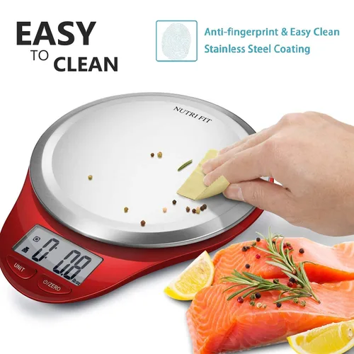 Vista 5 de Báscula de alimentos, NUTRI FIT básculas de cocina digitales con peso en gramos y onzas, plataforma grande de acero inoxidable para hornear, cocinar