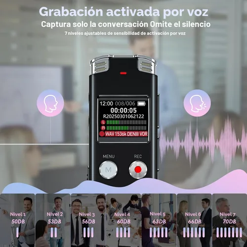 Vista 3 de Grabadora de Voz Digital de 64GB con Reproducción: Grabadoras Activadas por Voz para Conferencias, Reuniones, Entrevistas - EVISTR Dispositivo