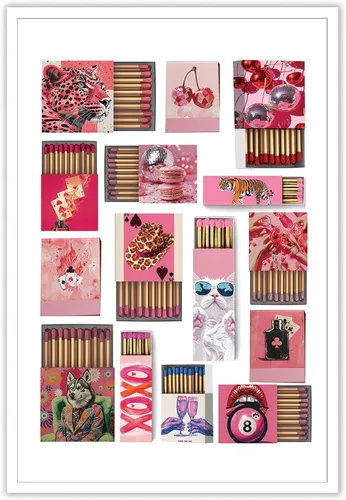 Vista 18 de Pósteres de Impresión en Lienzo de Caja de Cerillas Rosa Retro Preppy, Póster de Cerillas Femenino y Moderno, Arte Vintage de Librito de Cerillas