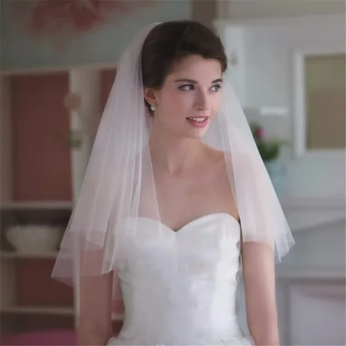 Vista 2 de 2023 - Velos de novia de boda con peine de tul de 2 niveles, longitud corta de los dedos