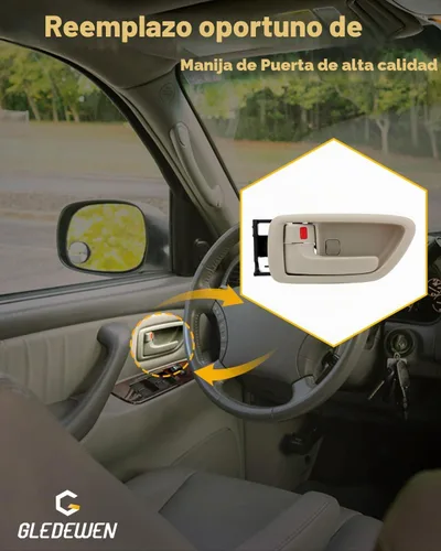 Vista 5 de Juego de manijas de puerta interior con bisel (4 unidades), compatible con Toyota Avalon Sequoia Tundra 2000-2007 (Crew Cabs), beige, delantero