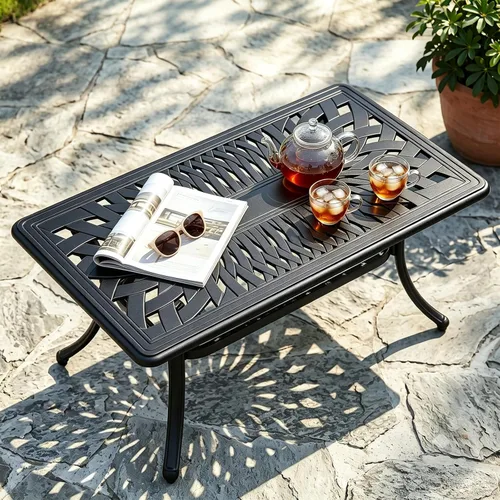 Vista 10 de VIVIJASON Mesa de centro de aluminio fundido para exteriores, mesa rectangular de conversación de patio de 42 x 24 pulgadas con parte superior