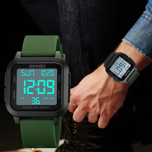 Vista 2 de SKMEI Reloj deportivo digital para hombre, ultrafino, grande, impermeable, con cronómetro, temporizador de cuenta regresiva, función de alarma, luz
