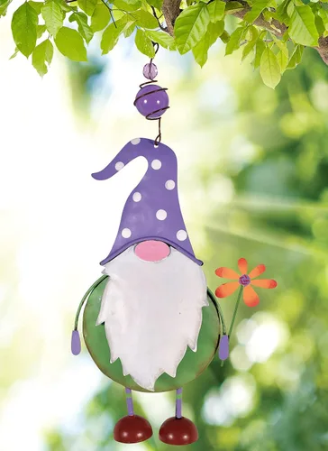 Vista 2 de Sunset Vista Designs Colección Gnomo - Colgante de jardín hinchable, gnomo de sombrero morado