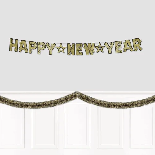 Vista 4 de Beistle Guirnalda metálica de oropel para decoración del árbol de Navidad, decoración colgante de fiesta de Año Nuevo, 3 x 15 pies, negro/dorado