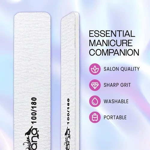 Vista 2 de PANA Lima de uñas Emery Jumbo de doble cara para manicura, pedicura, uñas naturales y acrílicas, cebra (grano 100/180), paquete de 50