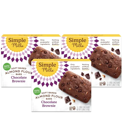 Vista 9 de Simple Mills, Barras de Harina de Almendra Horneadas Suavemente de Brownie de Chocolate 5 Unidades, 5.99 Onzas