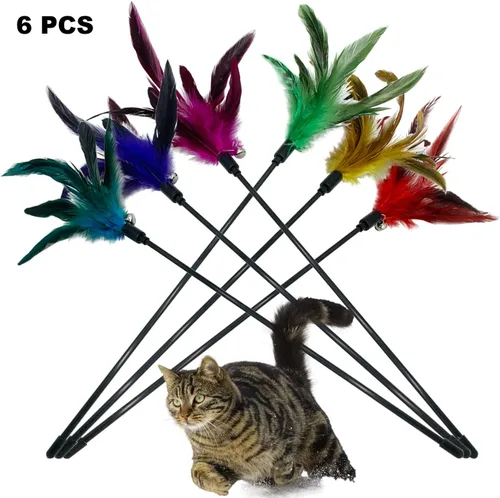 Vista 6 de CATENAS - 6 juguetes de plumas para gatos, varita interactiva para gatos