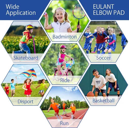 Vista 7 de EULANT Codera para niños, ajustable y transpirable, protector deportivo de neopreno, codera, codera, codera, vendaje para fútbol, ciclismo, golf