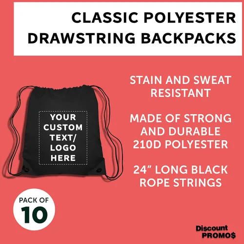 Vista 3 de DISCOUNT PROMOS Bolsas clásicas con cordón de poliéster, paquete a granel, Negro -, 14"x16.5