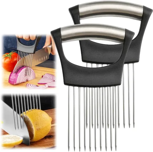 Vista 2 de Soporte de rodajas de cebolla de acero inoxidable, cortador de verduras de limón, herramienta de asistencia para cortar y picar para carne, cebolla
