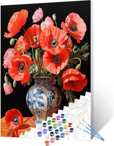 Vista 18 de Tucocoo Pintura por números con flores de lirio azul en una jarra de vidrio DIY en lienzo con pinceles, pinturas acrílicas, pintura de grafiti por