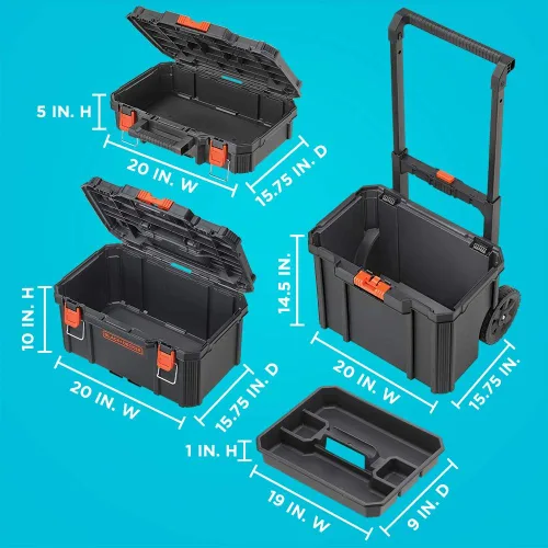 Vista 4 de beyond by BLACK+DECKER BLACK+DECKER BDST60500APB Sistema de almacenamiento apilable - Juego de 3 piezas