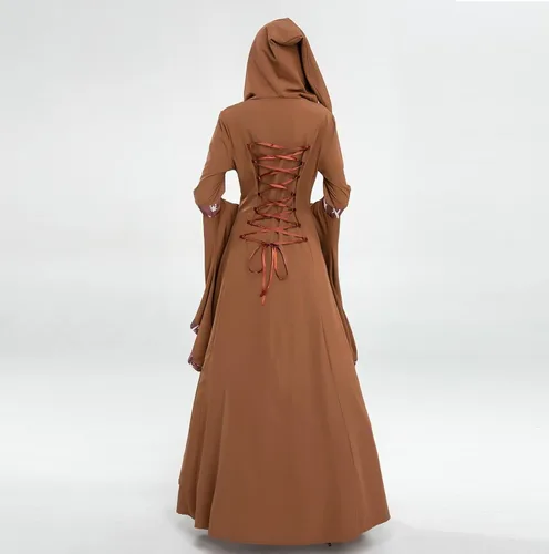 Vista 5 de Vestido de Halloween para mujer, disfraz de bruja vintage de lujo con capucha 2022