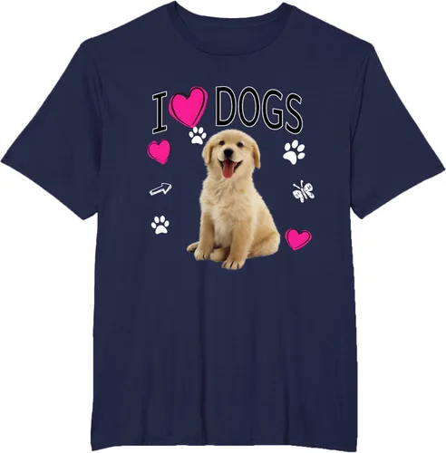 Vista 43 de Camiseta I Love Dogs - Camiseta Golden Labrador retriever, Azul Negro