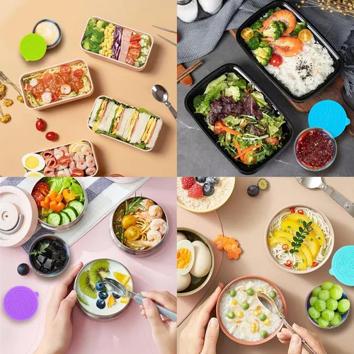 Vista 5 de Recipiente para aderezo de ensalada, 6 x 1.6 onzas reutilizables pequeños con tapas, recipientes de salsa arcoíris para lonchera, taza