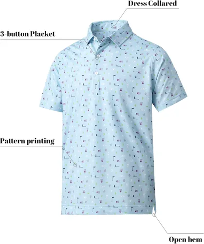Vista 2 de DEOLAX Polo para hombre que absorbe la humedad, ajuste seco, camiseta de golf para hombre, ajuste regular, estampado de moda, manga corta