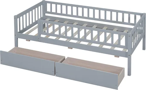 Vista 2 de Bellemave Marco de cama individual con rieles para niños, marco de cama individual con cajones para niños/niñas/adultos, color gris