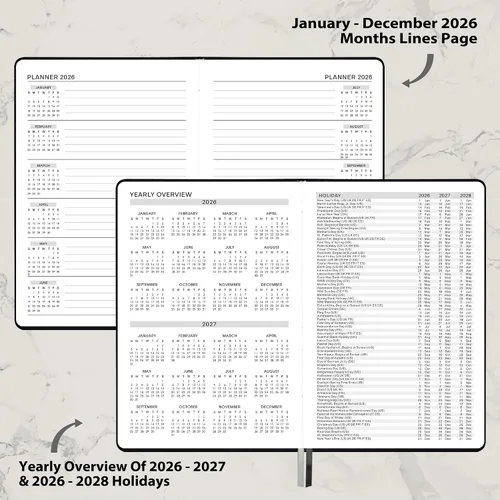 Vista 5 de Agenda diaria 2026 – Agenda diaria de una página por día, enero a diciembre 2026, 2026 con banda elástica, cubierta de piel sintética suave