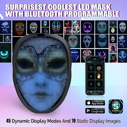 Vista 2 de Máscara LED con transformación facial, aplicación programable, máscara digital inteligente con luz LED para niños, adultos, hombres, disfraz