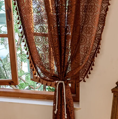 Vista 39 de YJ YANJUN - Cortinas de café boho, 24 pulgadas de largo, 2 paneles, cada una de 59" de ancho x 24" de largo, beige, con crochet, cortinas de cocina