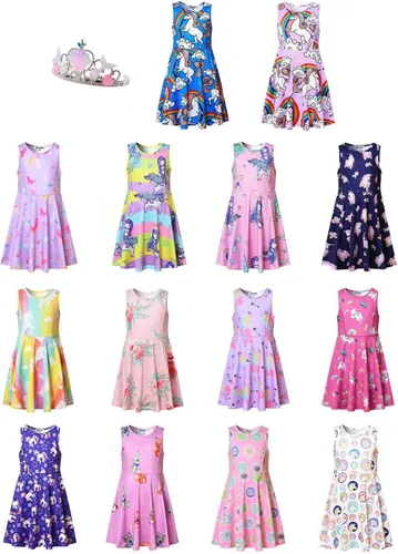 Vista 7 de Jxstar Vestidos sin mangas para niñas, ropa casual de verano para niños pequeños