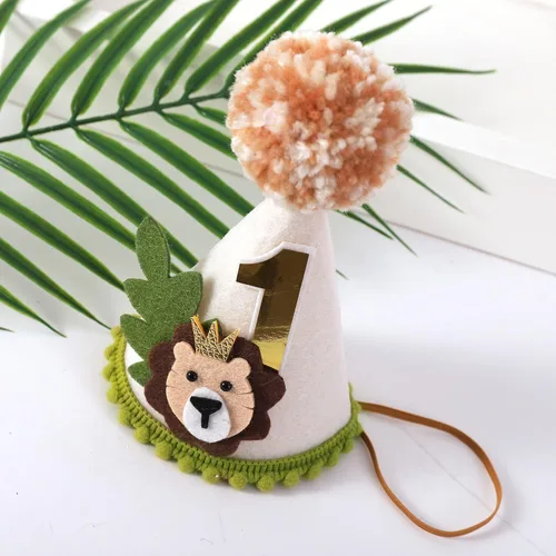 Vista 5 de Corona de primer cumpleaños con temática de león - Wild One Jungle Safari Decoración para niños