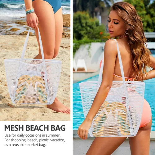 Vista 3 de hatisan Bolsa de playa de malla, bolsas de playa mejoradas para mujer, bolsa de malla, bolsa hobo, accesorios de playa