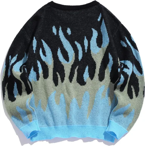 Vista 18 de ZAFUL Y2K - Suéter casual con estampado de llama estética para hombre, suéter de punto holgado, manga larga, cuello redondo