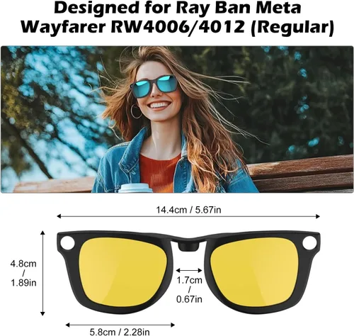 Vista 2 de 2 clips polarizados para Ray-Ban Meta Wayfarer y Gen 2 (RW4006/RW4012, talla M, 50-22), clip de cambio de color para protección UV Meta Wayfarer Gen