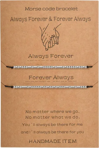 Vista 18 de SANNYRA Pulsera con código morse para mujer, pulseras a juego para 2 parejas, My Person Bestie Sister I Love You, mensaje secreto, amistad, pulsera