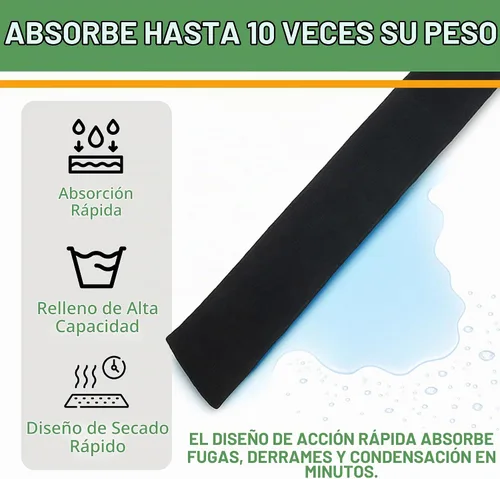 Vista 2 de Evelots Calcetín de serpiente absorbente de agua, barrera de agua reutilizable, absorbe 10 veces su peso, ideal para fugas y derrames de puertas