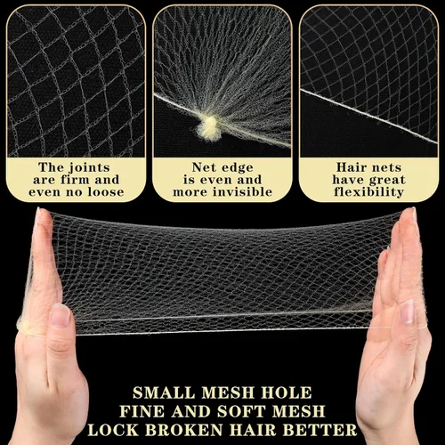 Vista 3 de 400 redes para el cabello para mujer, servicio de alimentos y moños de ballet, malla elástica invisible con bordes, 20 pulgadas (beige)