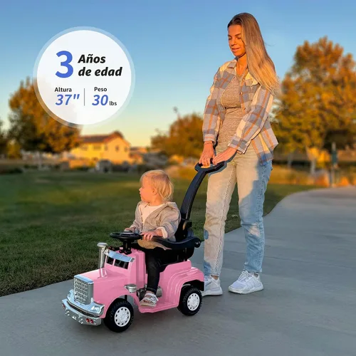 Vista 2 de Outfunny Coche de empuje 3 en 1 para niños pequeños de 1 a 3 años con mango y música Rosa
