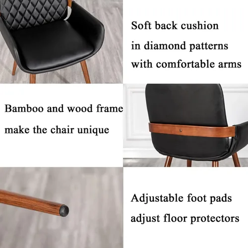 Vista 6 de LUNLING Sillas de Comedor Modernas de Mediados de Siglo de Cuero Sintético, Sillas con Asiento Tapizado y Patas de Metal, Silla de Cocina de Cuero