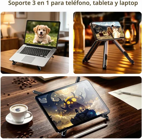 Vista 2 de 4-in-1 Portable Laptop Stand, Magnetic Tablet Phone Holder Mount Black