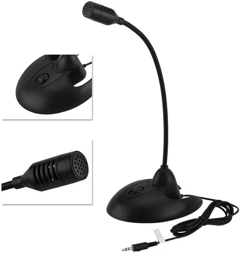 Vista 5 de Micrófono portátil, micrófono flexible de escritorio para karaoke estéreo para reuniones de oficina, chat de voz en línea, red de computadora (negro)